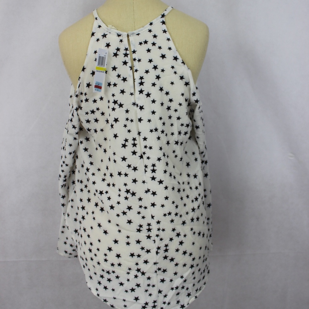 7 Sisters Juniors Printed Cold-Shoulder Top Blouse - Picture 4 of 4